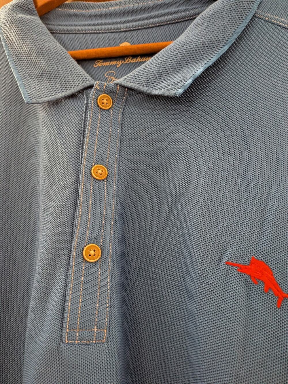 Tommy Bahama Emfielder Polo Shirt Mens 3XB Blue Supima Cotton Long Sleeve Big &
